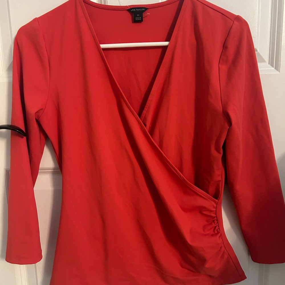 Ann Taylor Vibrant dark coral Wrap Blouse